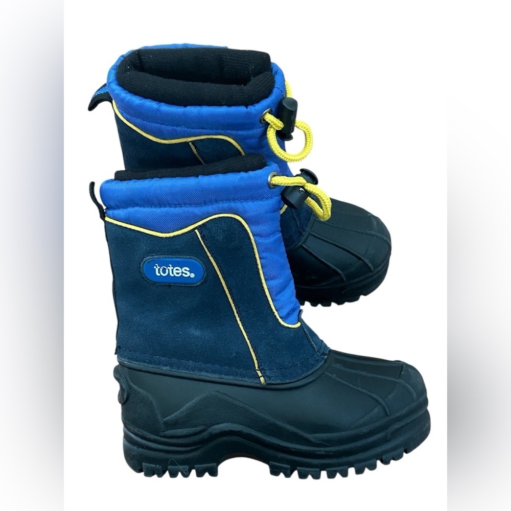 Totes Boys Waterproof Insulated Snow Boots Blue Yellow Size 8